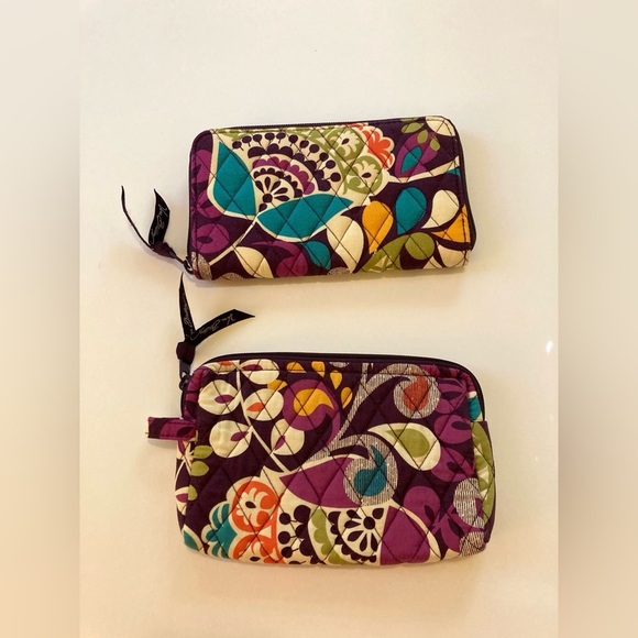 Vera Bradley Handbags - Vera Bradley Wallet Cosmetic Case Floral Paisley Lot of 2 Quilted Zip Around